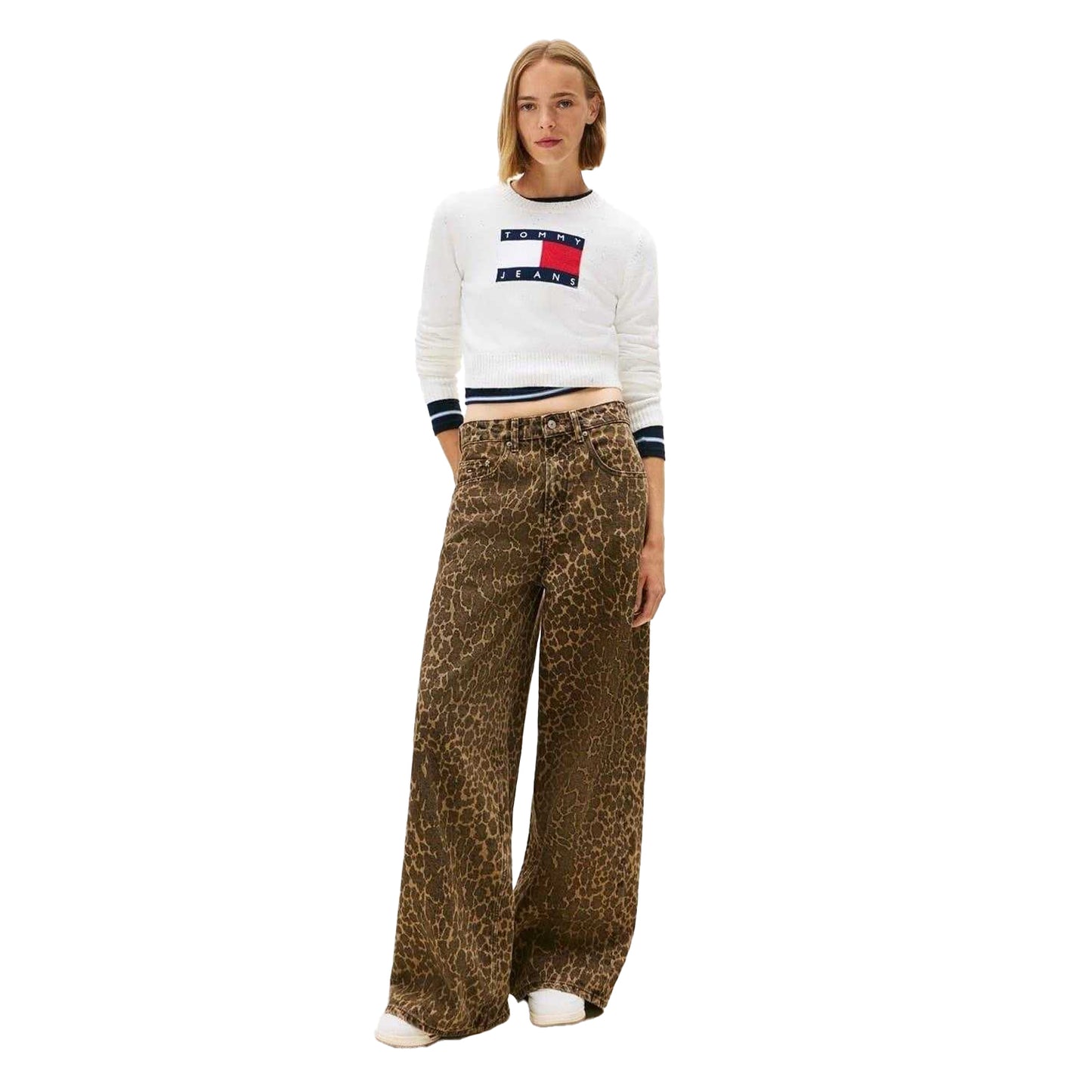 Antique White - Pack Shot - Tommy Jeans Womens-Ladies Jeans Ribbed Sweater Top