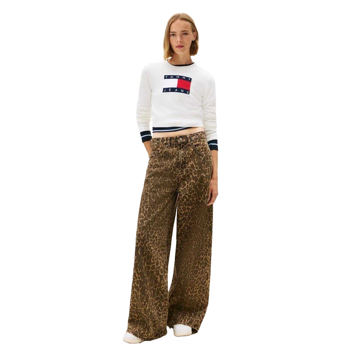 Antique White - Pack Shot - Tommy Jeans Womens-Ladies Jeans Ribbed Sweater Top