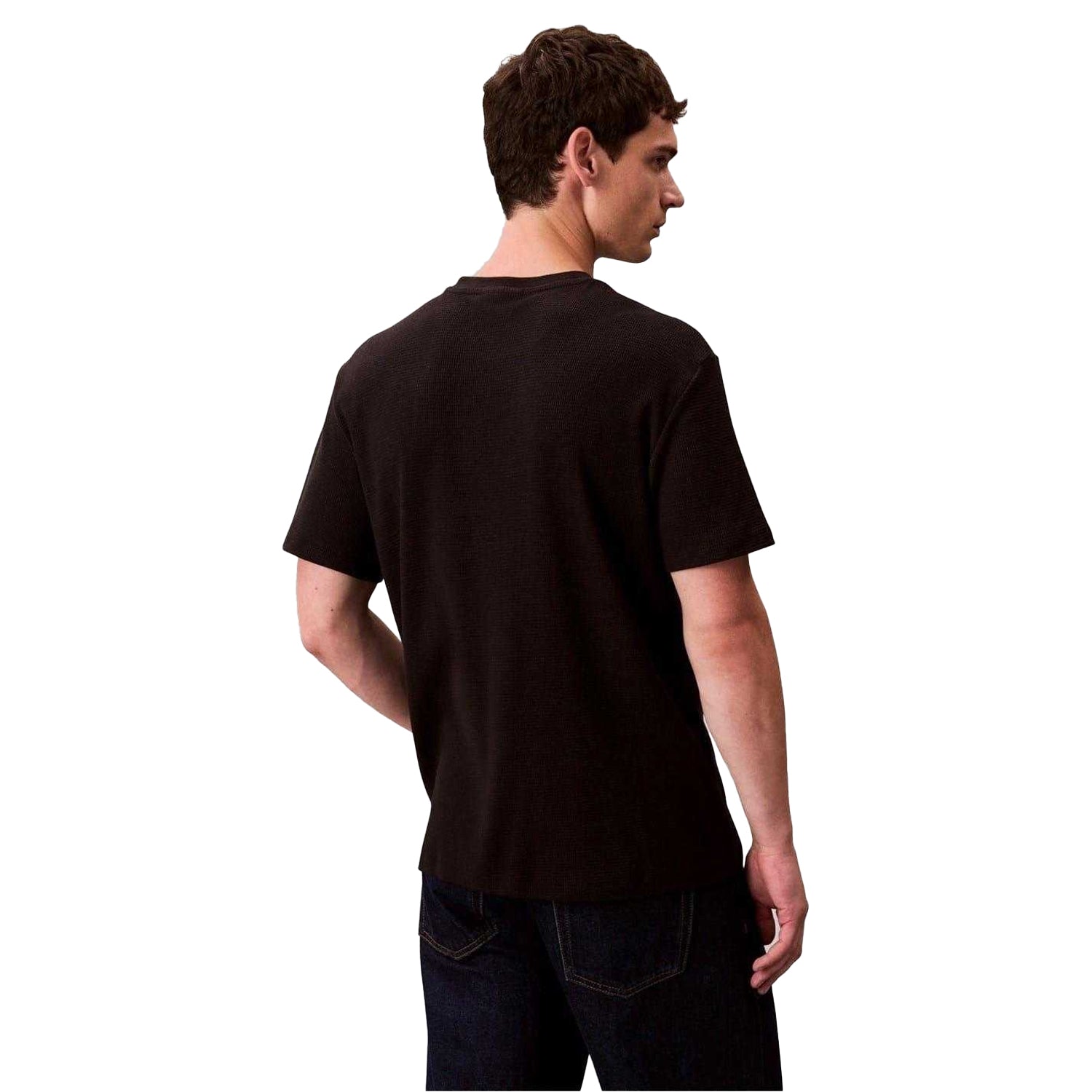 Black - Back - Calvin Klein Mens Badge Waffle T-Shirt