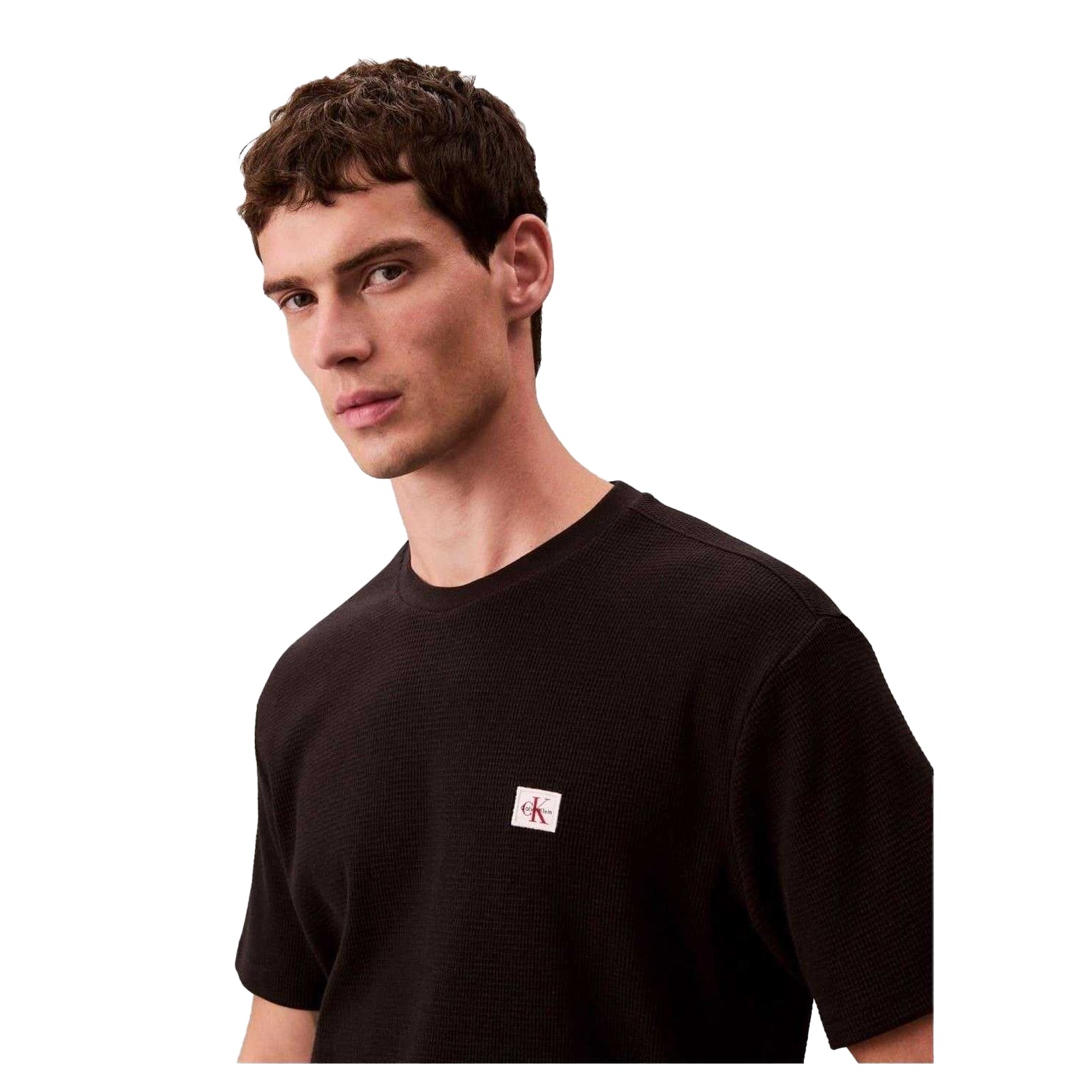 Black - Side - Calvin Klein Mens Badge Waffle T-Shirt