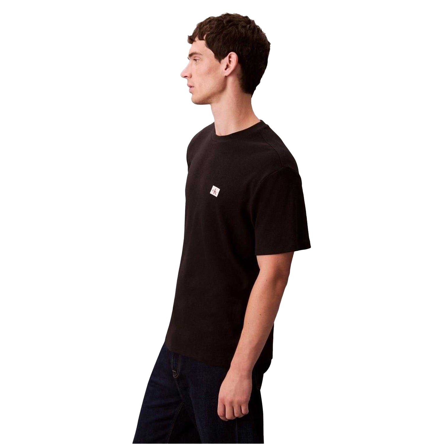 Black - Lifestyle - Calvin Klein Mens Badge Waffle T-Shirt