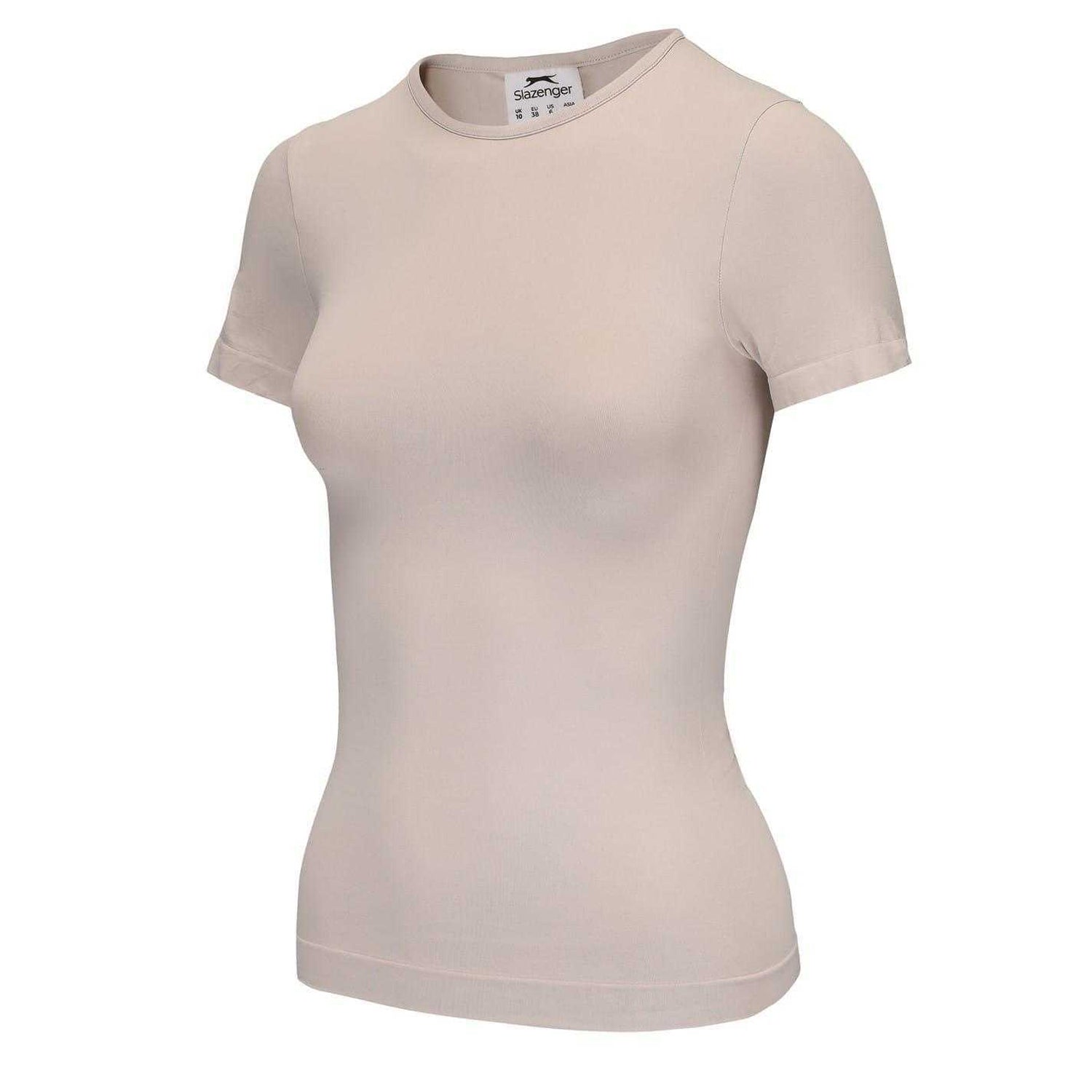 Beige-White - Side - Slazenger Womens-Ladies Crew Neck Slim T-Shirt (Pack of 2)
