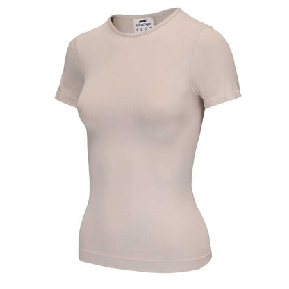 Beige-White - Side - Slazenger Womens-Ladies Crew Neck Slim T-Shirt (Pack of 2)