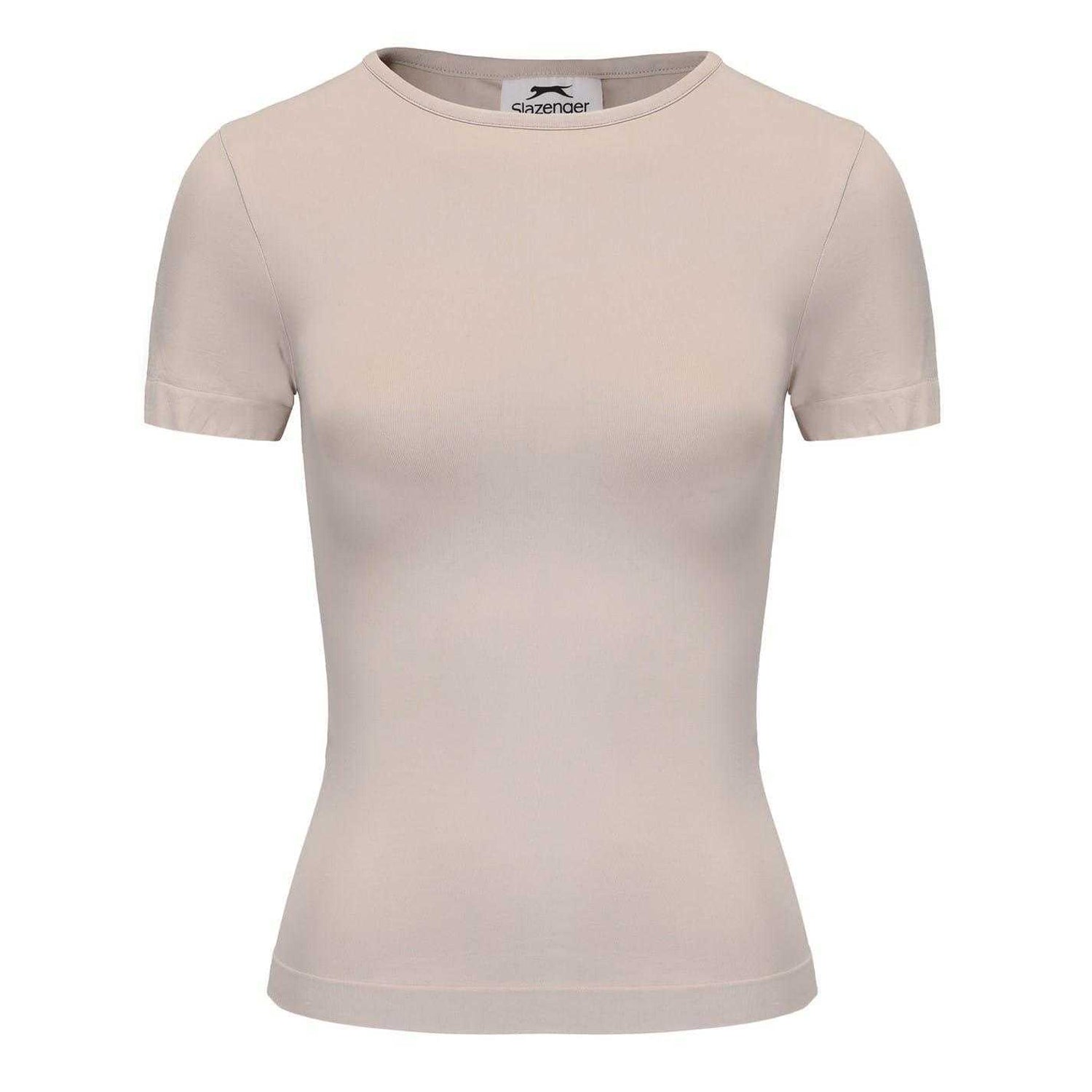 Beige-White - Lifestyle - Slazenger Womens-Ladies Crew Neck Slim T-Shirt (Pack of 2)