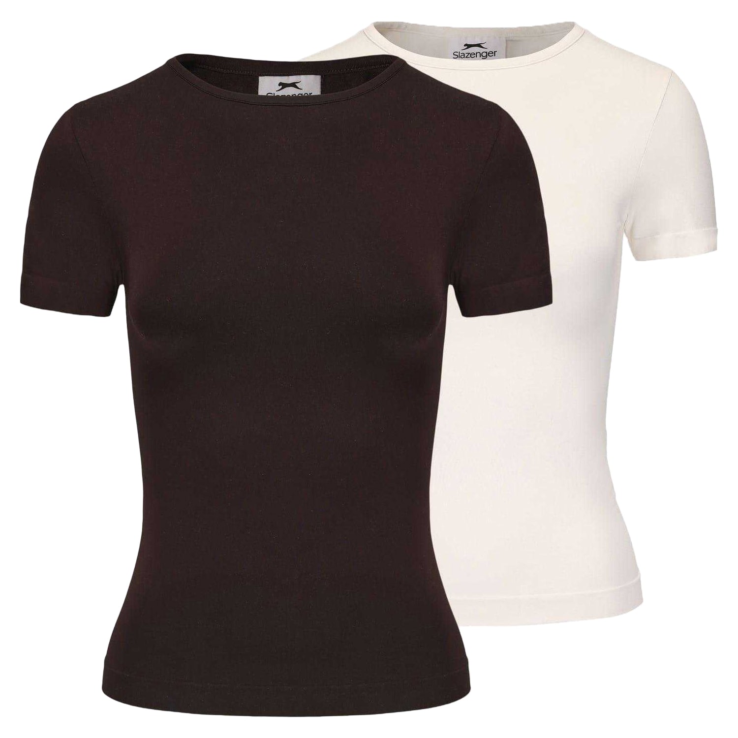 Chocolate-White - Front - Slazenger Womens-Ladies Crew Neck Slim T-Shirt (Pack of 2)