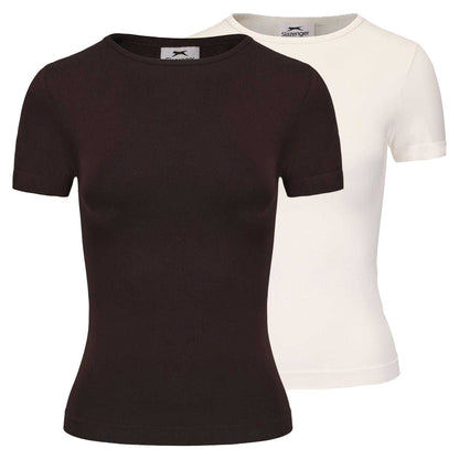 Chocolate-White - Front - Slazenger Womens-Ladies Crew Neck Slim T-Shirt (Pack of 2)
