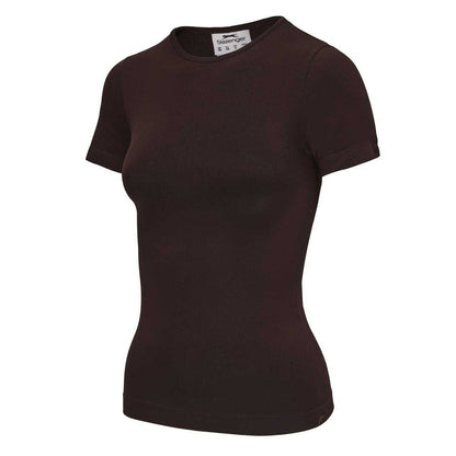 Chocolate-White - Side - Slazenger Womens-Ladies Crew Neck Slim T-Shirt (Pack of 2)
