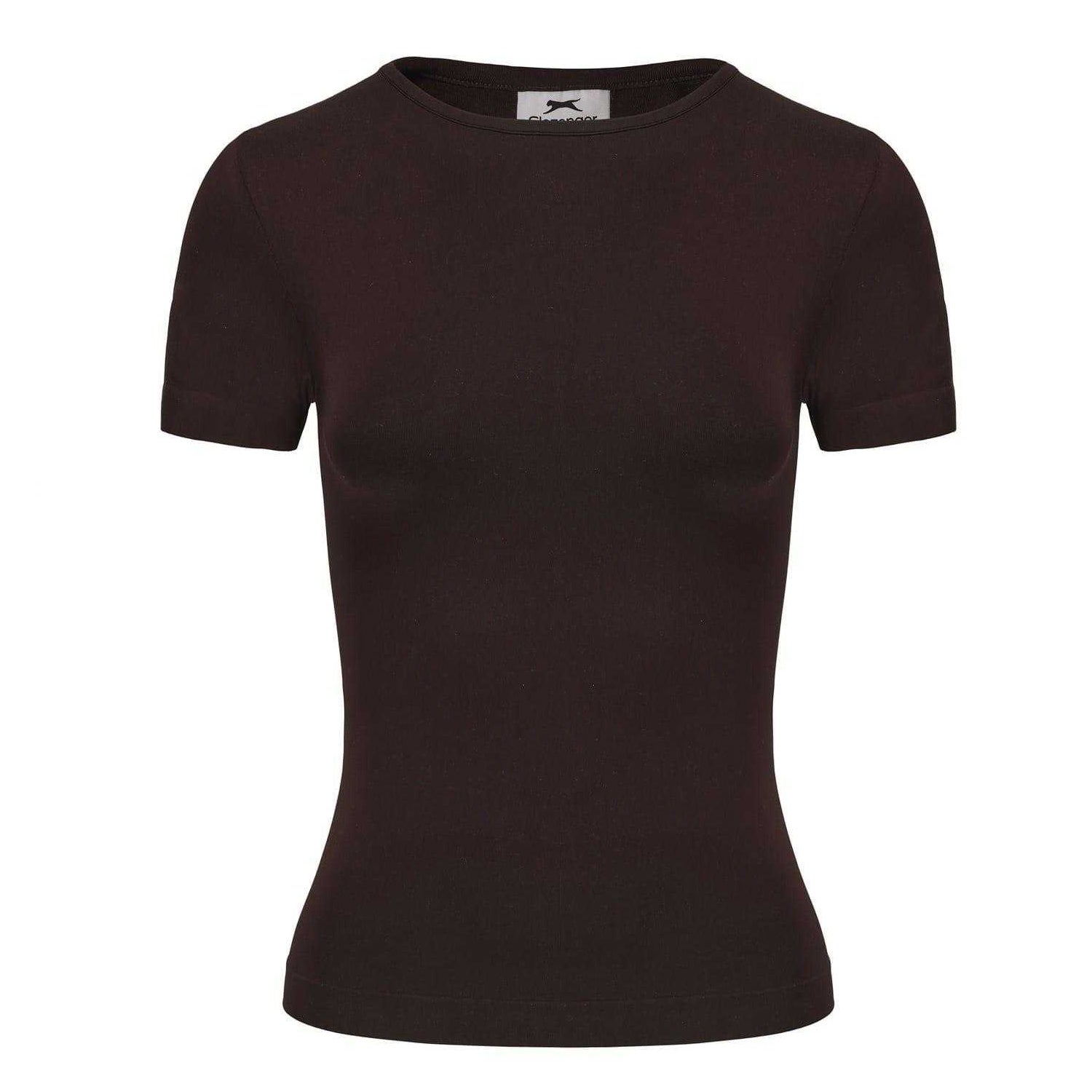 Chocolate-White - Lifestyle - Slazenger Womens-Ladies Crew Neck Slim T-Shirt (Pack of 2)