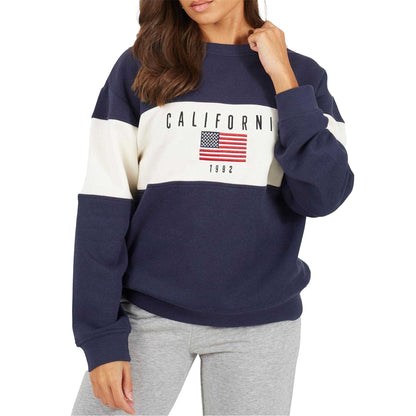 Navy-Cream - Front - Brave Soul Womens-Ladies Calfornia Embroidered Sweatshirt