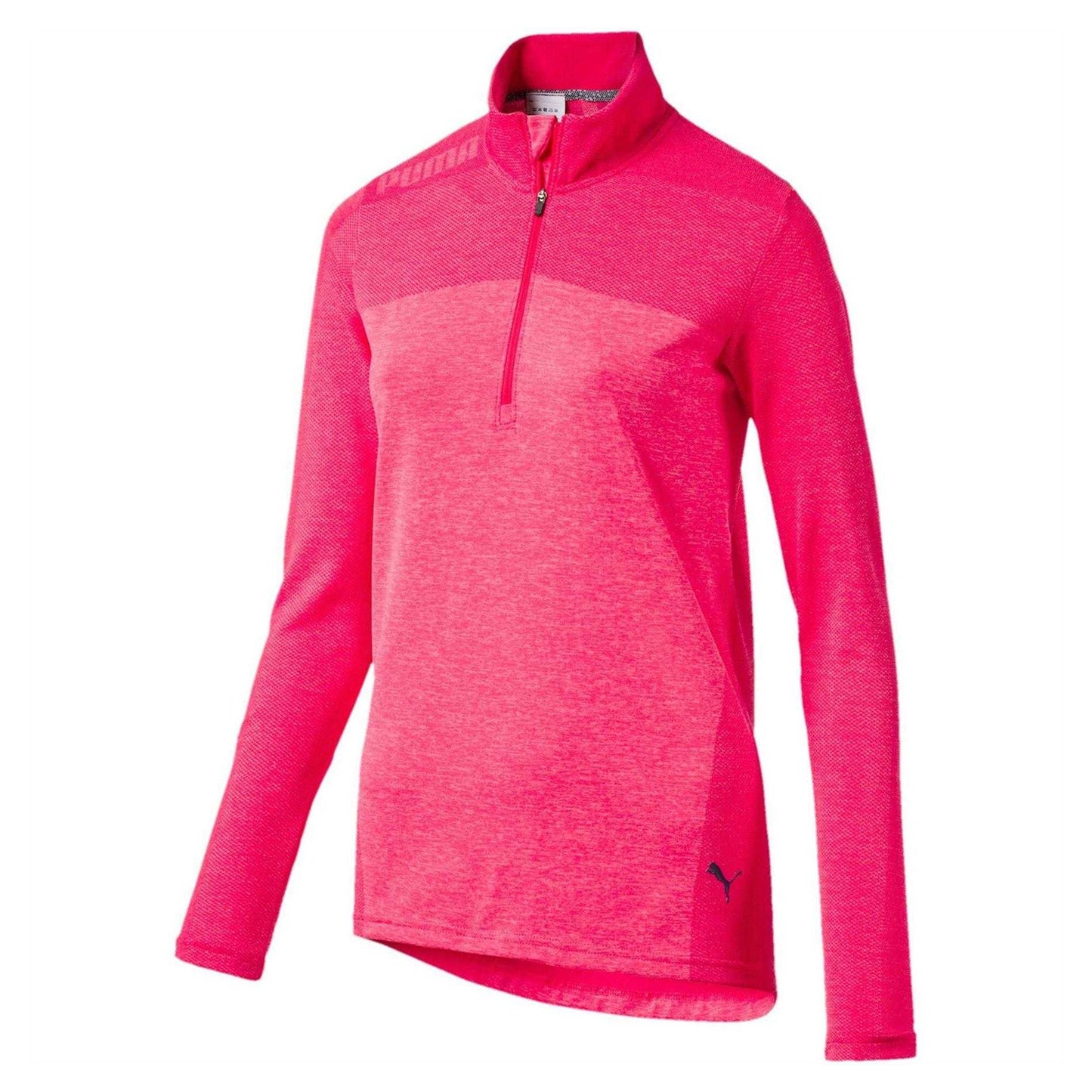 Pink - Front - Puma Womens-Ladies Seamless Quarter Zip Golf Fleece Top