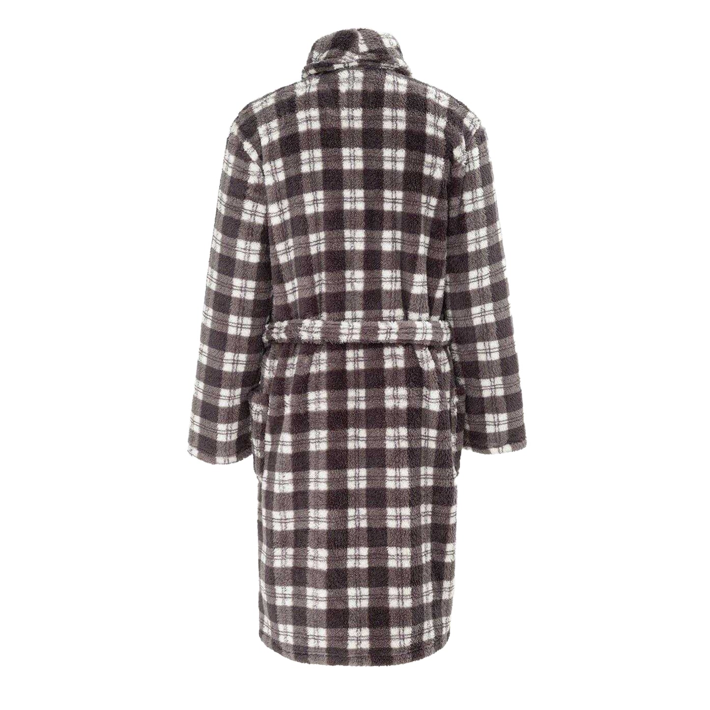 Grey-Black - Back - Howick Mens Checked Fleece Lounge Robe