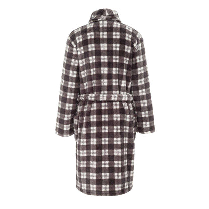 Grey-Black - Back - Howick Mens Checked Fleece Lounge Robe
