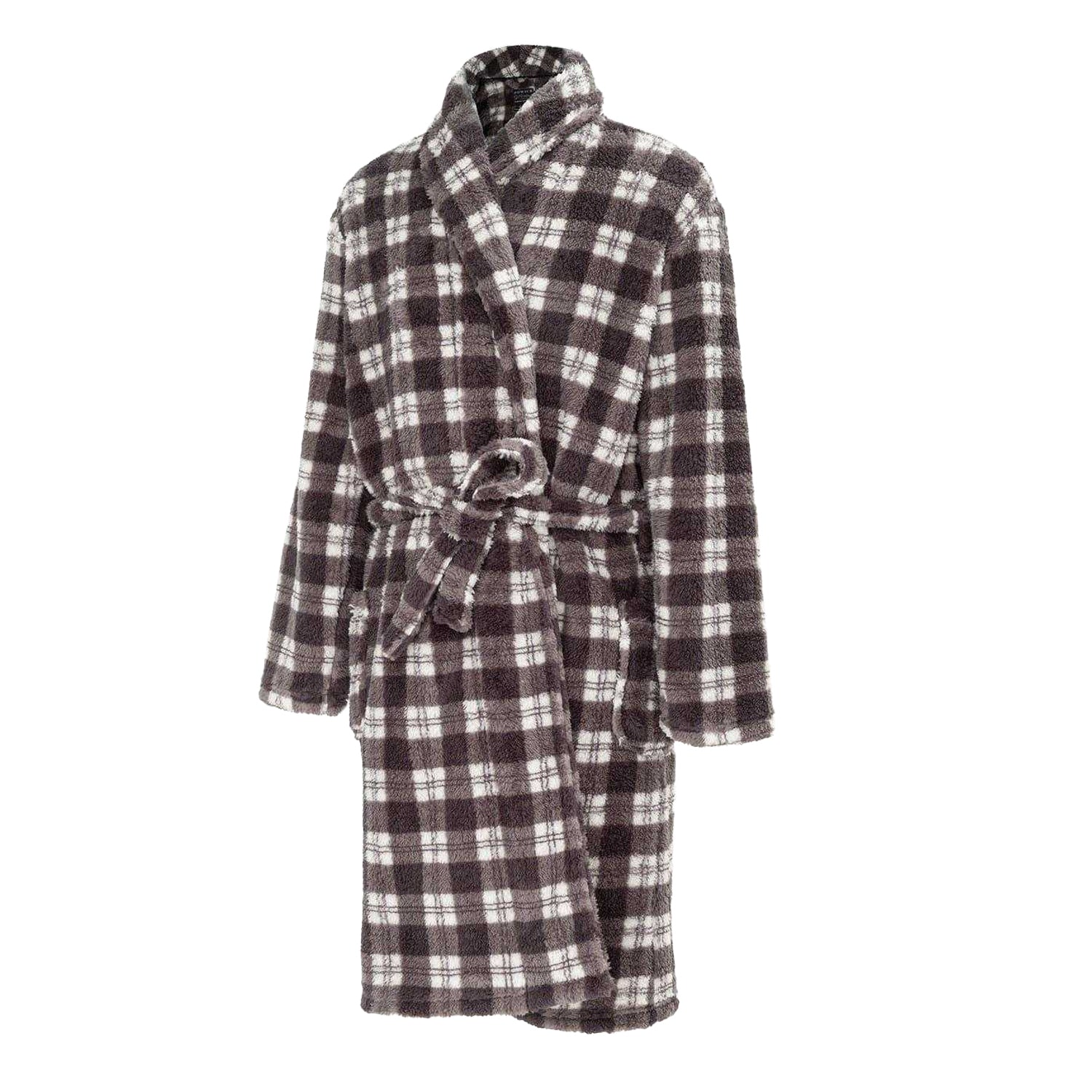 Grey-Black - Side - Howick Mens Checked Fleece Lounge Robe