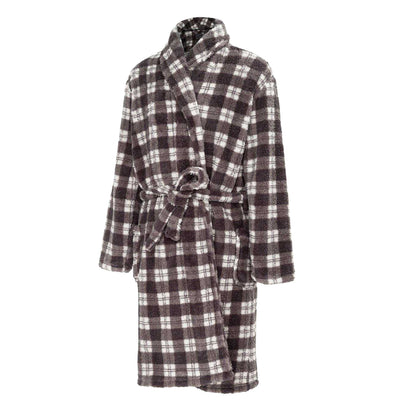 Grey-Black - Side - Howick Mens Checked Fleece Lounge Robe