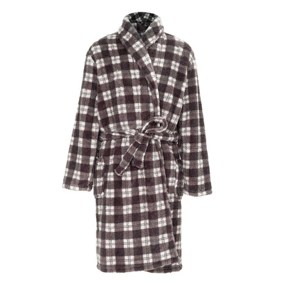 Grey-Black - Front - Howick Mens Checked Fleece Lounge Robe
