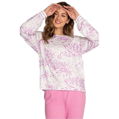 Off White - Pack Shot - PJ Salvage Womens-Ladies Leopard Print Long-Sleeved Top
