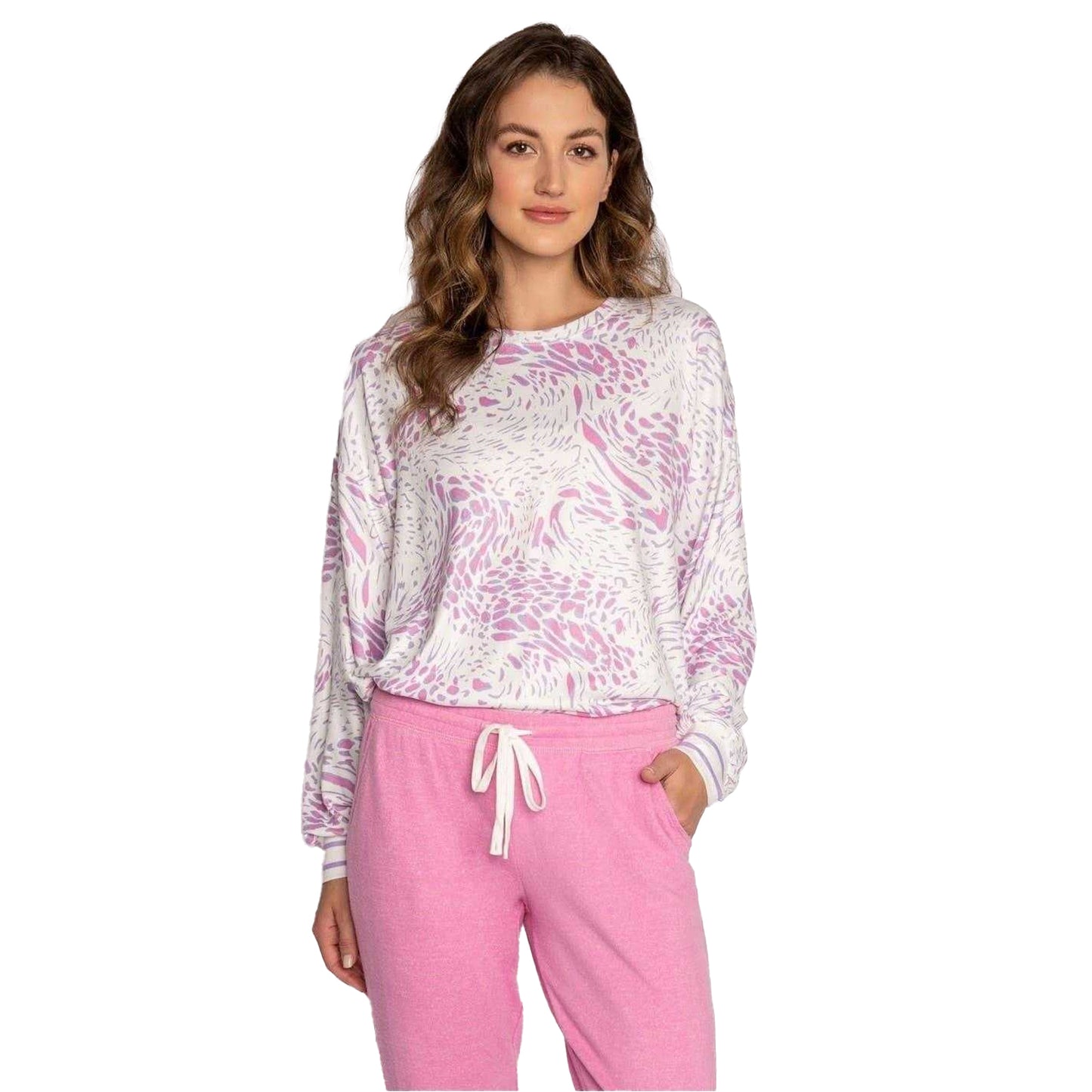 Off White - Front - PJ Salvage Womens-Ladies Leopard Print Long-Sleeved Top