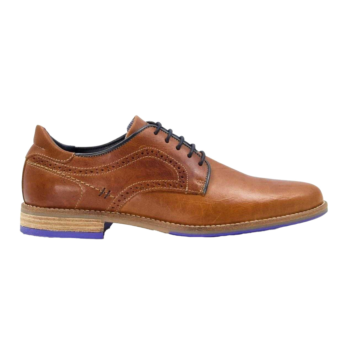Tan - Side - Dune London Mens Piped Leather Gibson Shoes