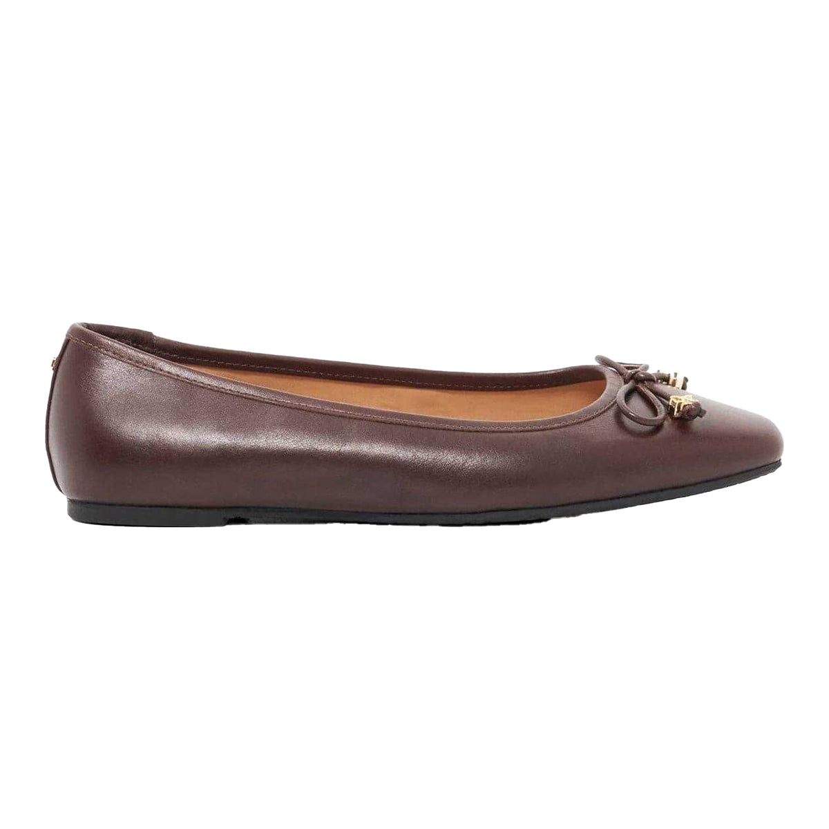 Brown - Side - Dune London Womens-Ladies Hennie Leather Ballerina Flats