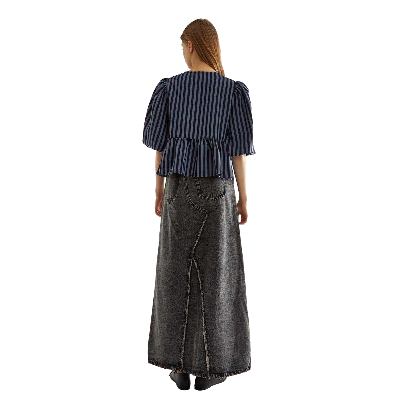 Blue - Back - Glamorous Womens-Ladies Striped Polyester Front Tie Puff Sleeve Top