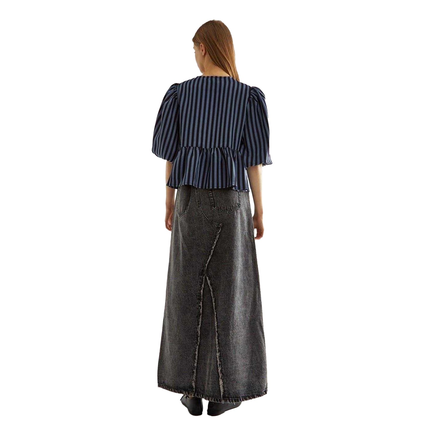 Blue - Back - Glamorous Womens-Ladies Striped Polyester Front Tie Puff Sleeve Top