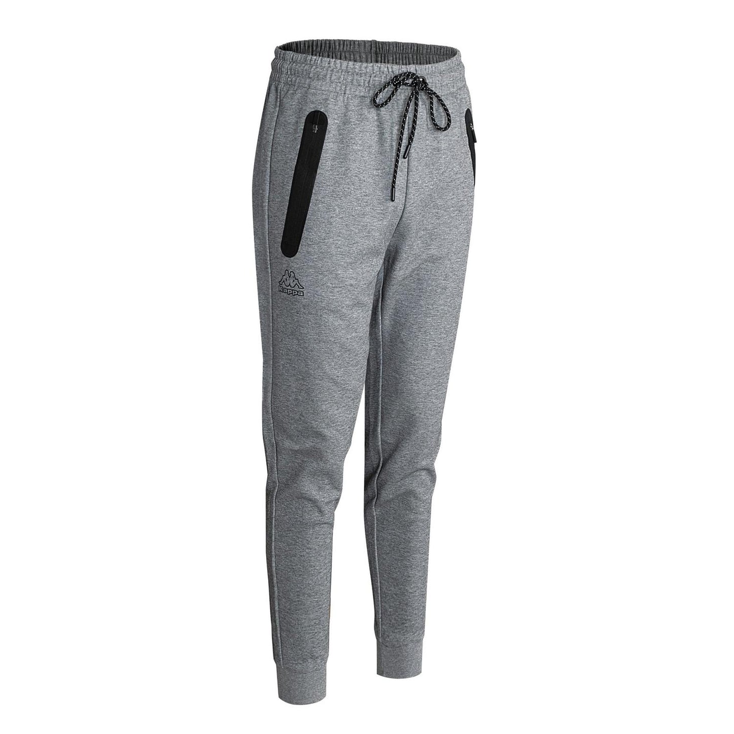 Grey Marl - Side - Kappa Mens Polycotton Logo Jogging Bottoms