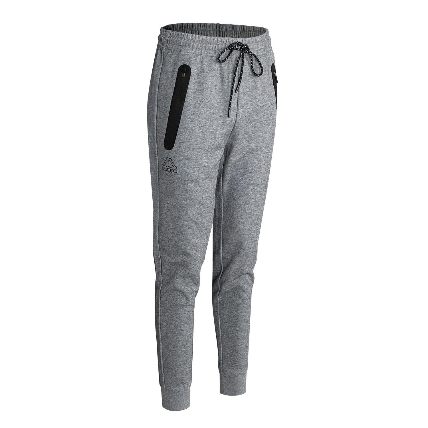 Grey Marl - Side - Kappa Mens Polycotton Logo Jogging Bottoms