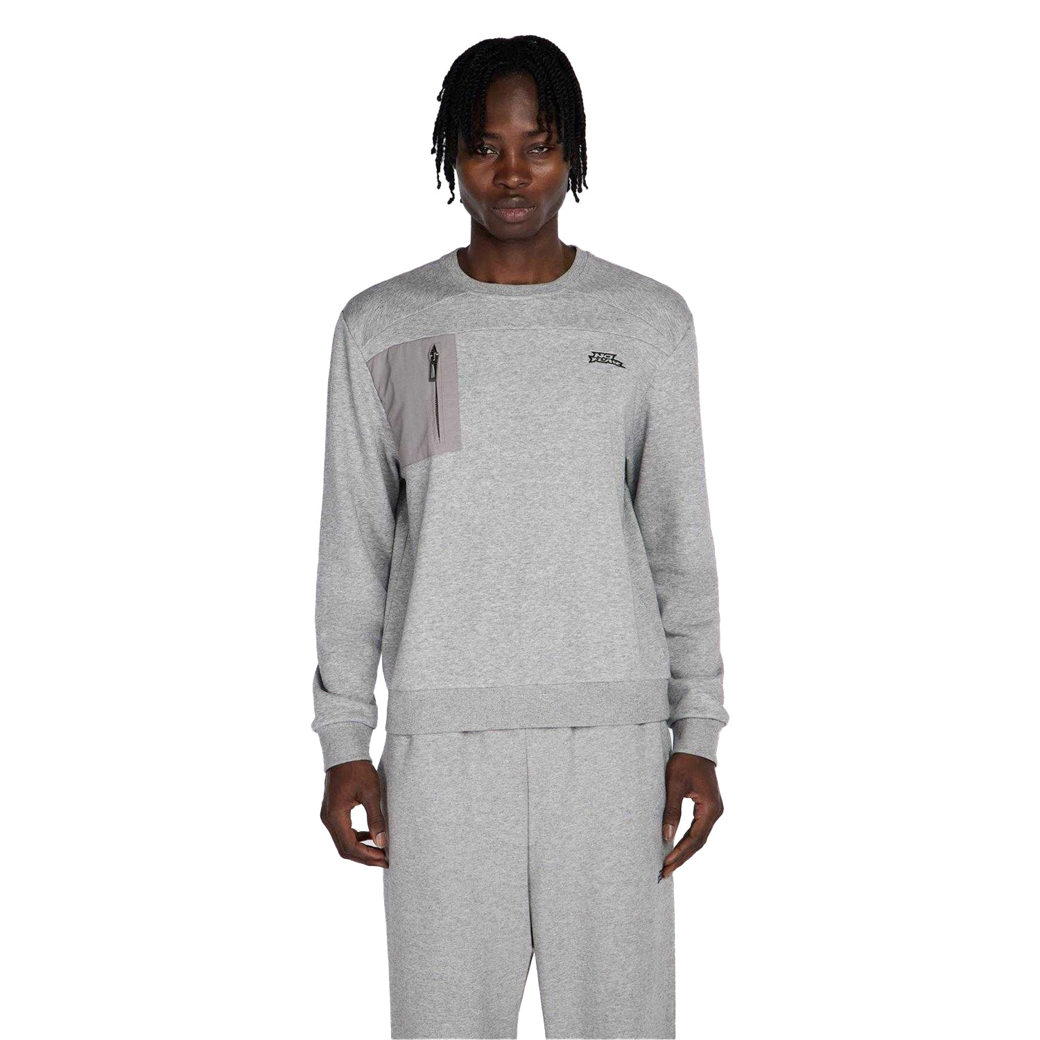 Grey Marl - Side - No Fear Mens Technical Zip Pocket Jumper