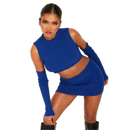 Blue - Front - Missy Empire Womens-Ladies Knitted Crop Top