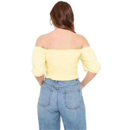 Lemon - Back - Be You Womens-Ladies Off Shoulder Regular Puff Sleeve Crop Top