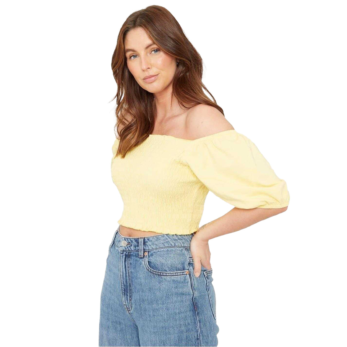 Lemon - Lifestyle - Be You Womens-Ladies Off Shoulder Regular Puff Sleeve Crop Top