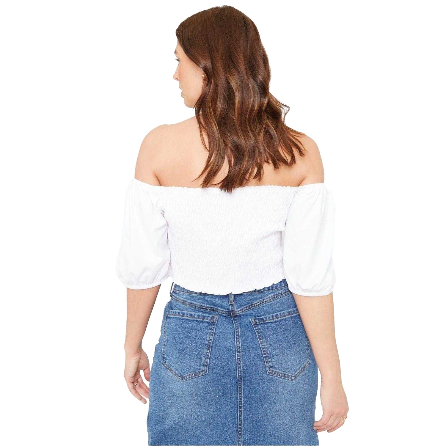 White - Back - Be You Womens-Ladies Off Shoulder Regular Puff Sleeve Crop Top