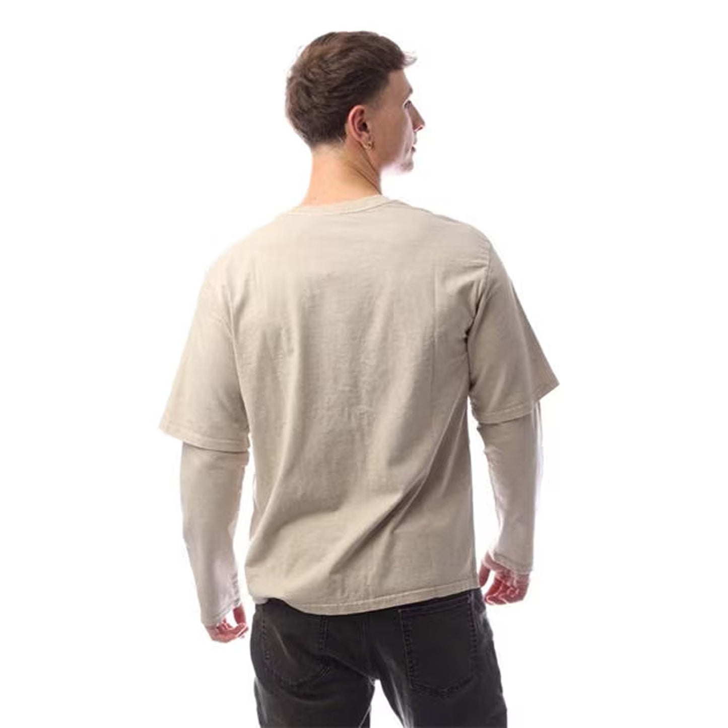 Feather Grey - Back - Levis Mens Embroidered Logo Layered Sleeve T-Shirt