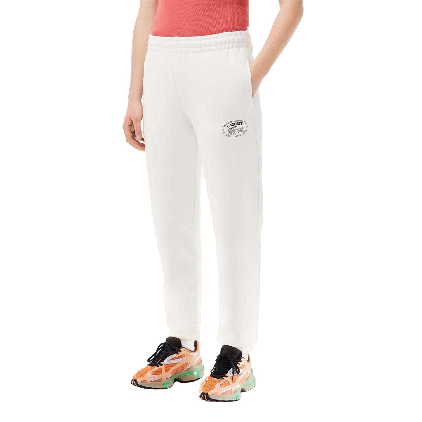 Cream - Pack Shot - Lacoste Womens-Ladies Organic Cotton Embroidered Logo Sweatpants