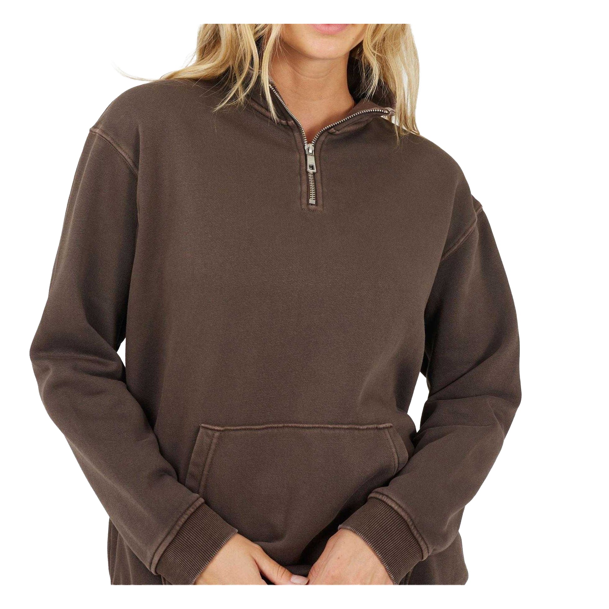 Brown - Side - Brave Soul Womens-Ladies Funnel Neck Sweatshirt