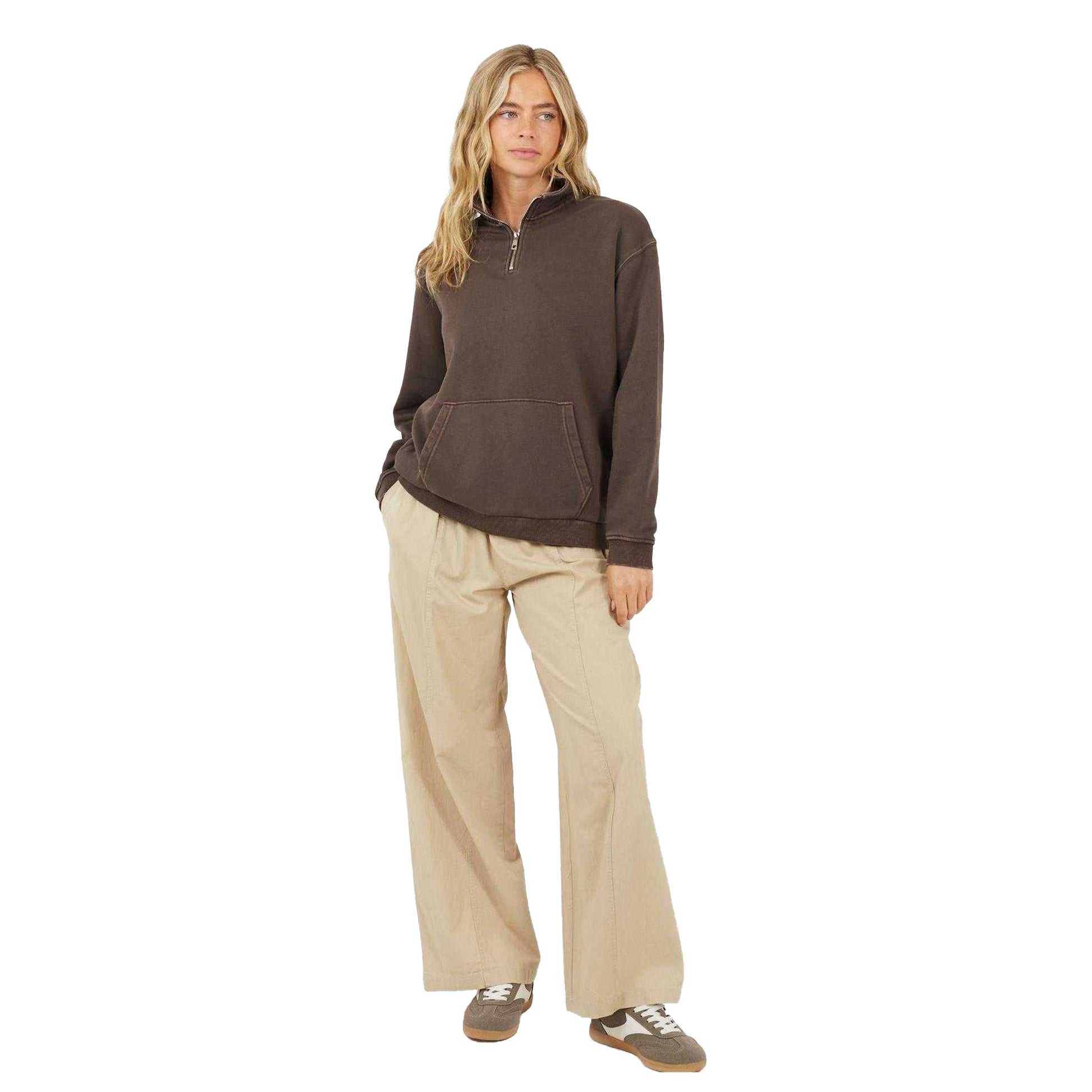 Brown - Lifestyle - Brave Soul Womens-Ladies Funnel Neck Sweatshirt