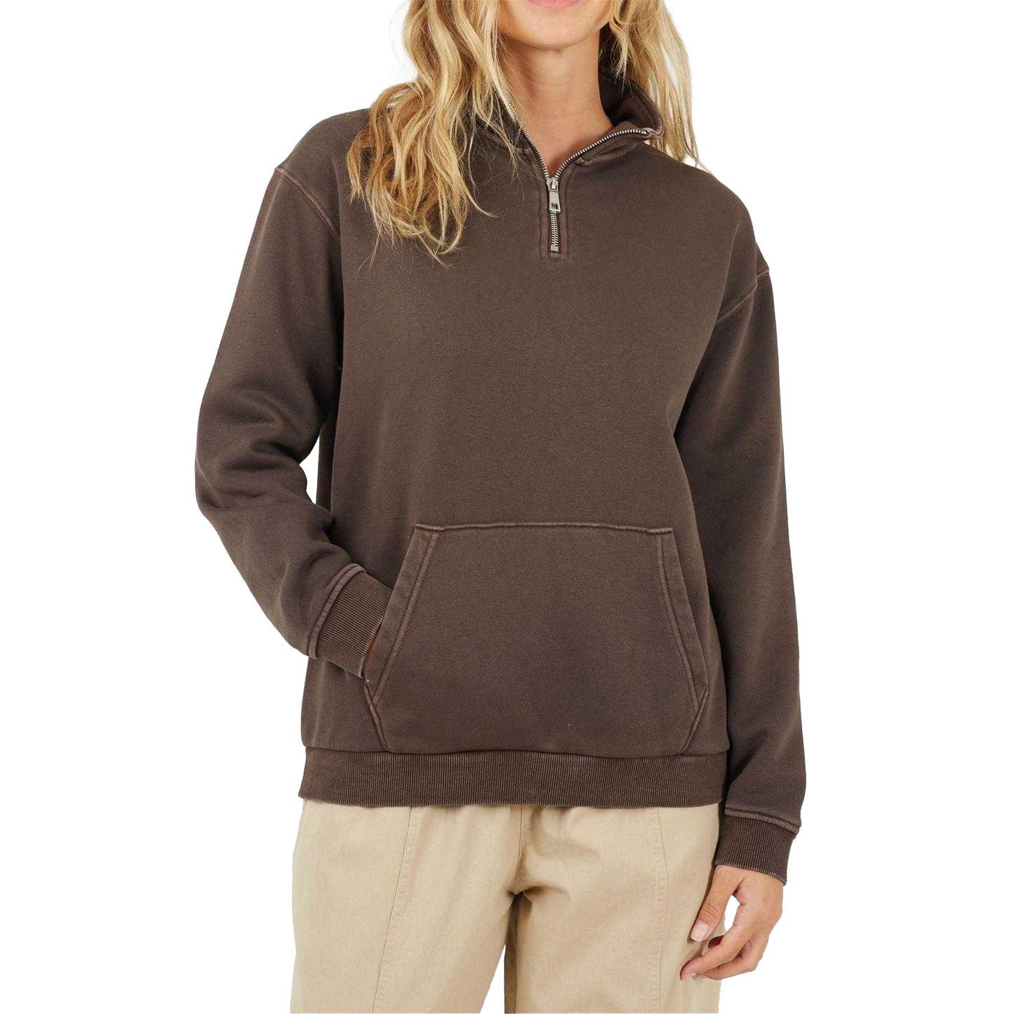 Brown - Front - Brave Soul Womens-Ladies Funnel Neck Sweatshirt