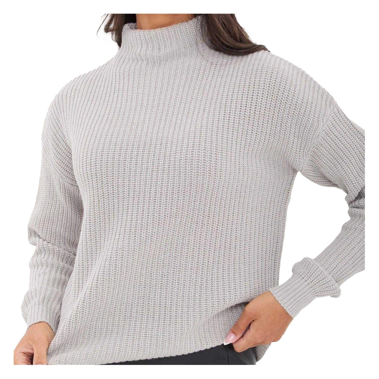 Grey - Side - I Saw It First Womens-Ladies Knitted High-Neck Jumper