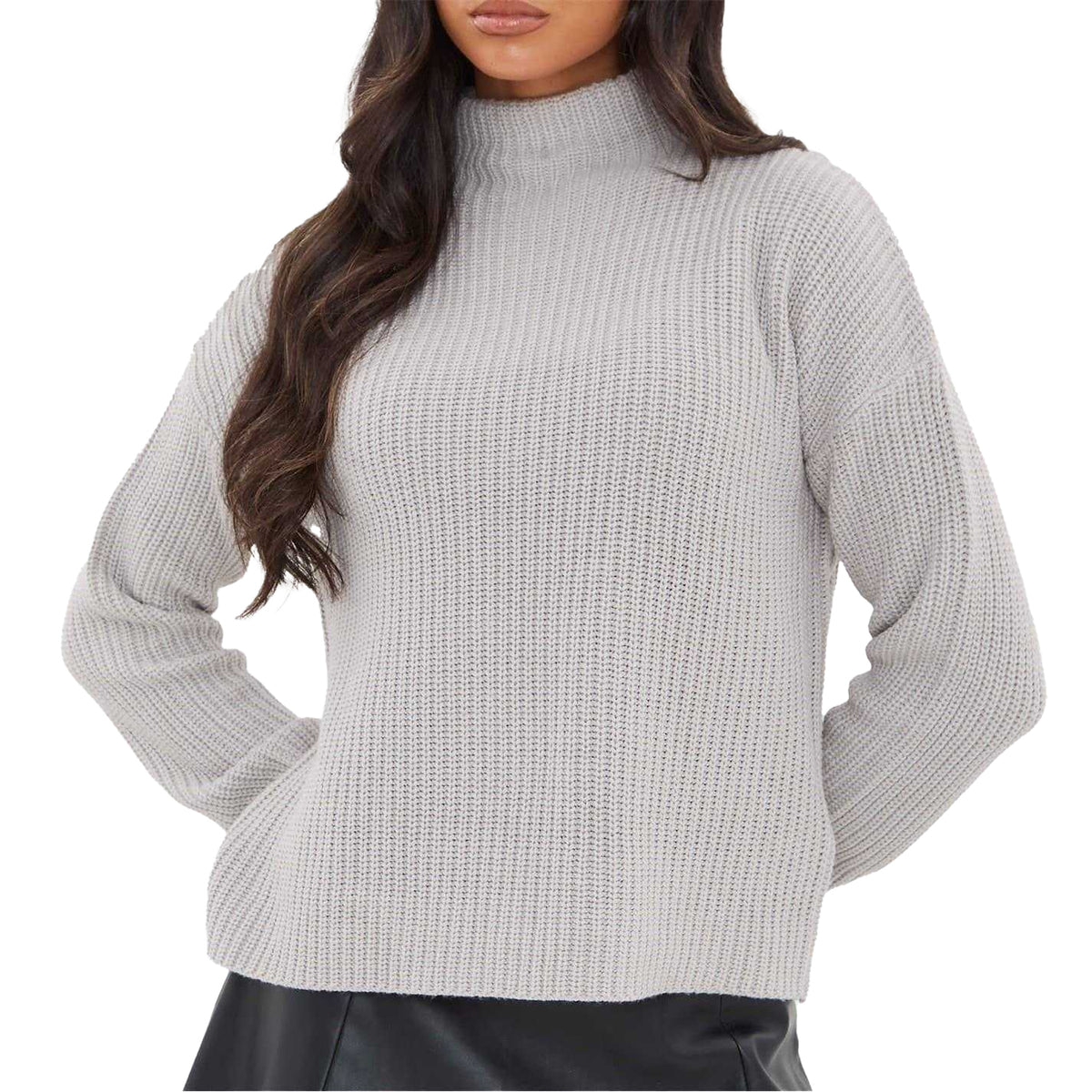 Grey - Lifestyle - I Saw It First Womens-Ladies Knitted High-Neck Jumper