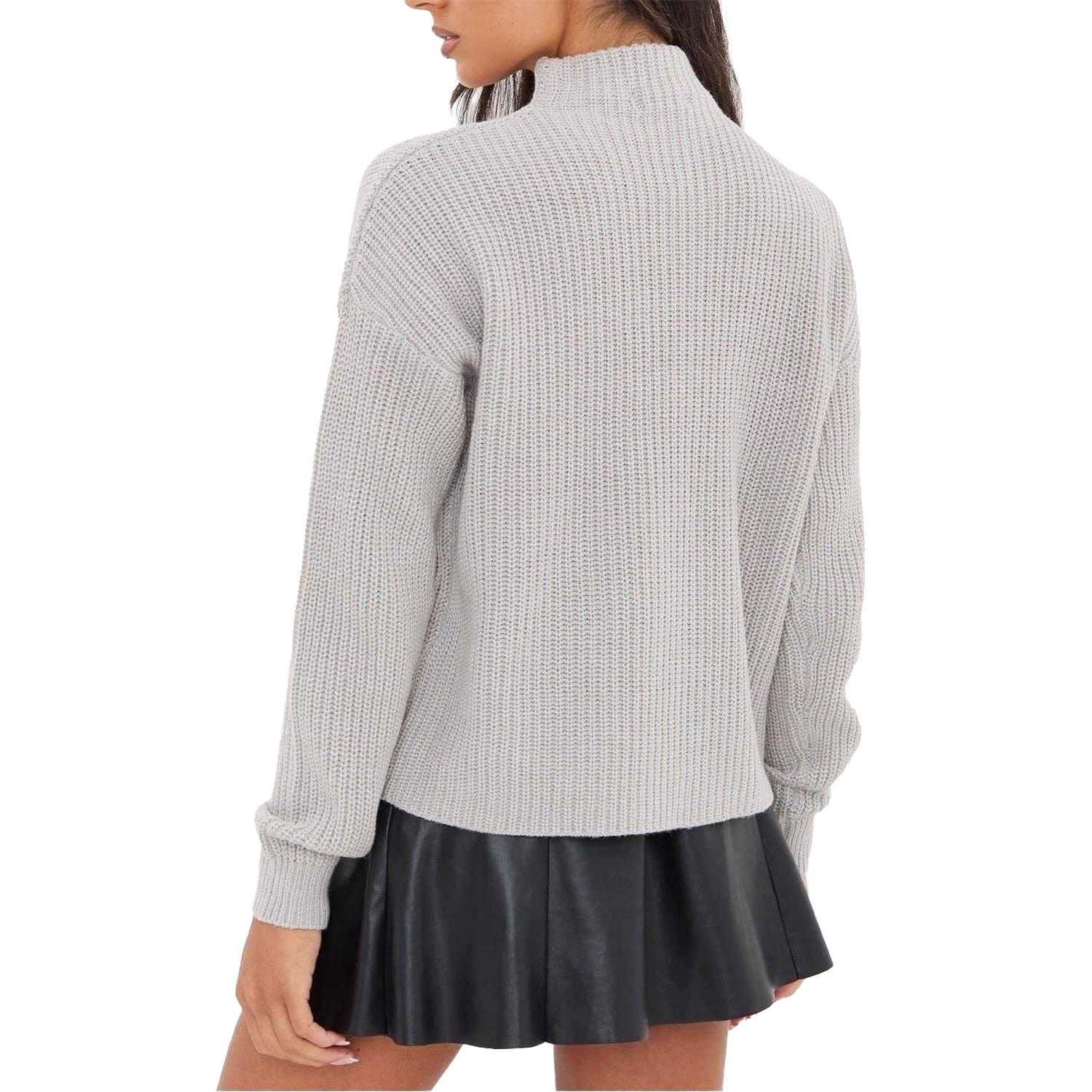 Grey - Pack Shot - I Saw It First Womens-Ladies Knitted High-Neck Jumper