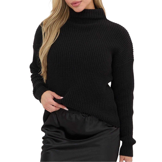 Black - Front - I Saw It First Womens-Ladies Knitted High-Neck Jumper