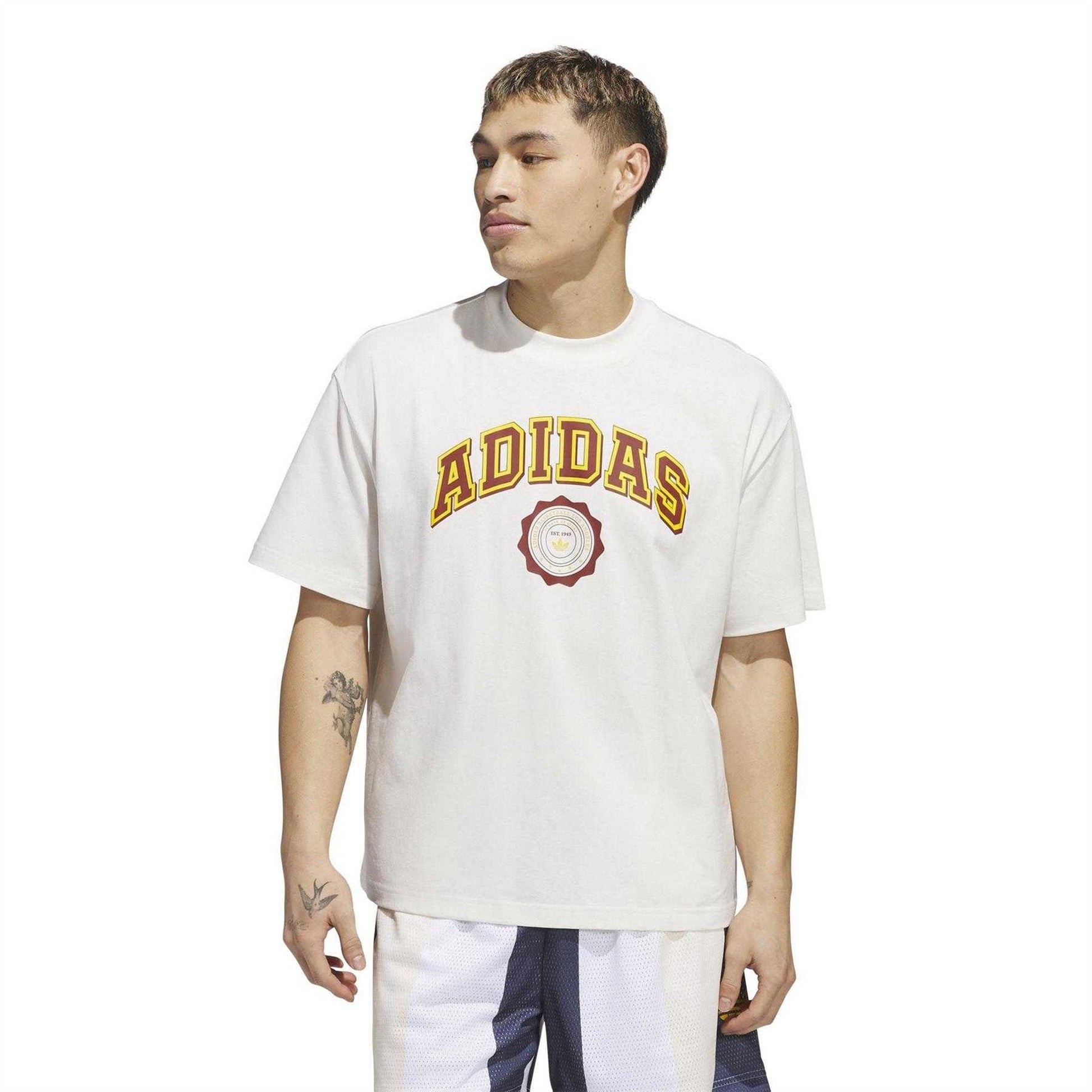 Cloud White - Side - Adidas Unisex Adult GFX Logo Printed Relaxed Fit Basketball T-Shirt