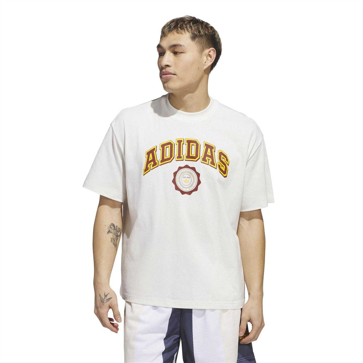 Cloud White - Side - Adidas Unisex Adult GFX Logo Printed Relaxed Fit Basketball T-Shirt