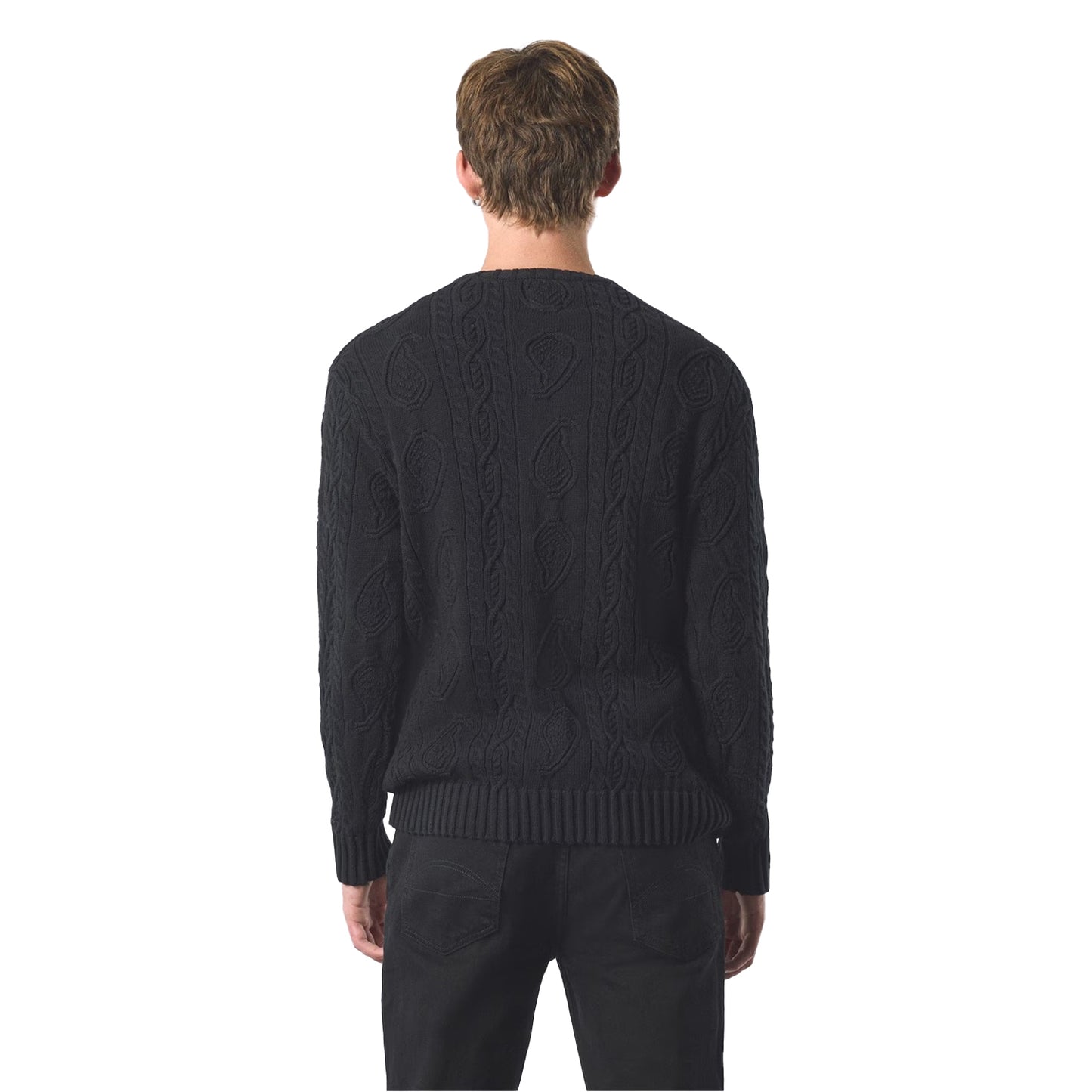 Black - Back - Pretty Green Mens Marylebone Cable Knit Long-Sleeved Sweater Top