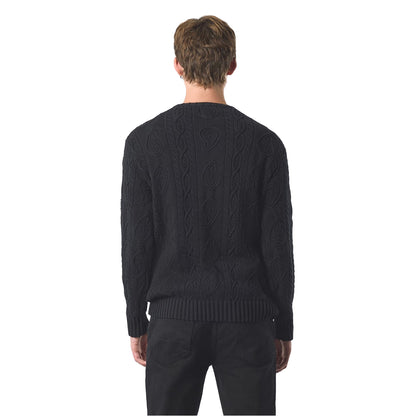 Black - Back - Pretty Green Mens Marylebone Cable Knit Long-Sleeved Sweater Top