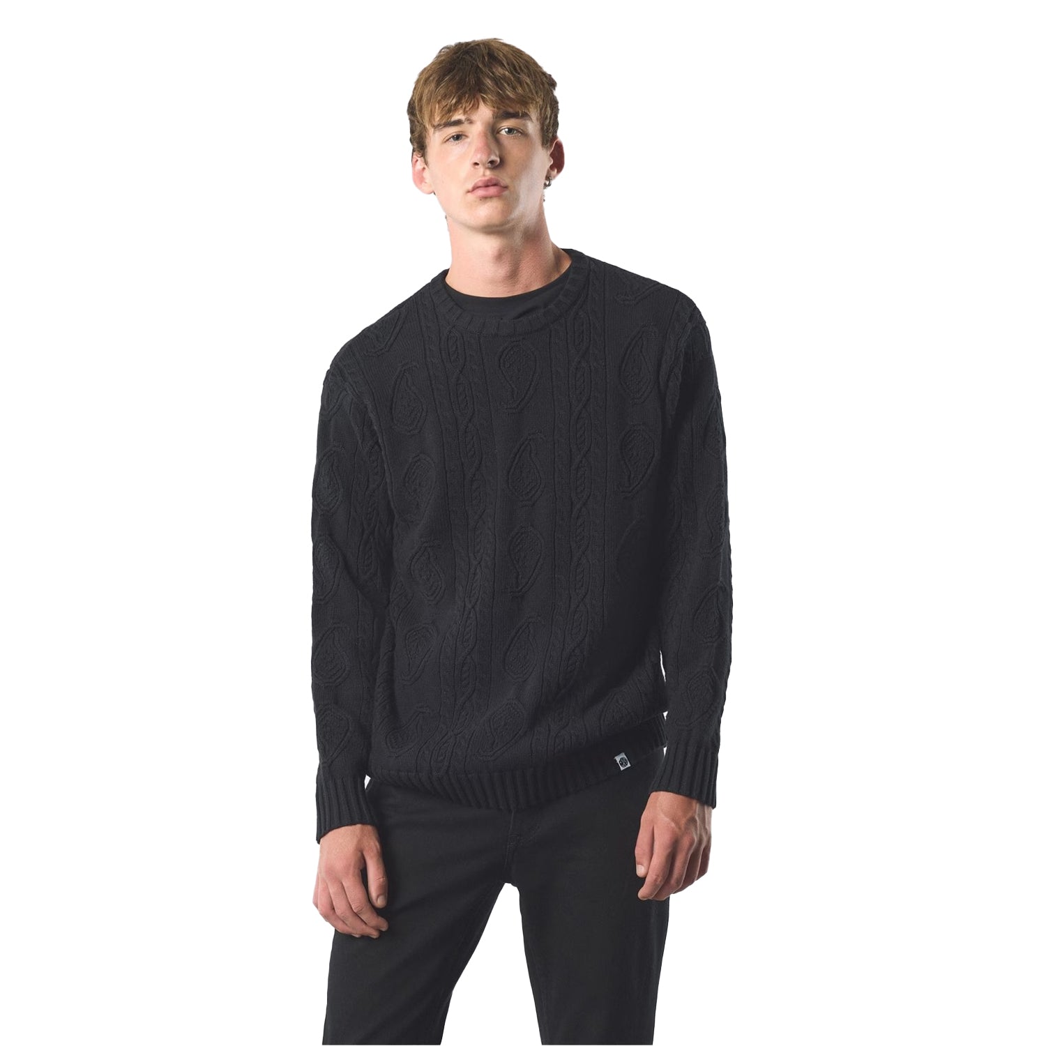 Black - Side - Pretty Green Mens Marylebone Cable Knit Long-Sleeved Sweater Top