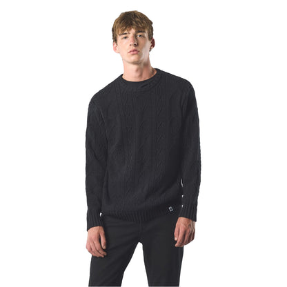 Black - Side - Pretty Green Mens Marylebone Cable Knit Long-Sleeved Sweater Top