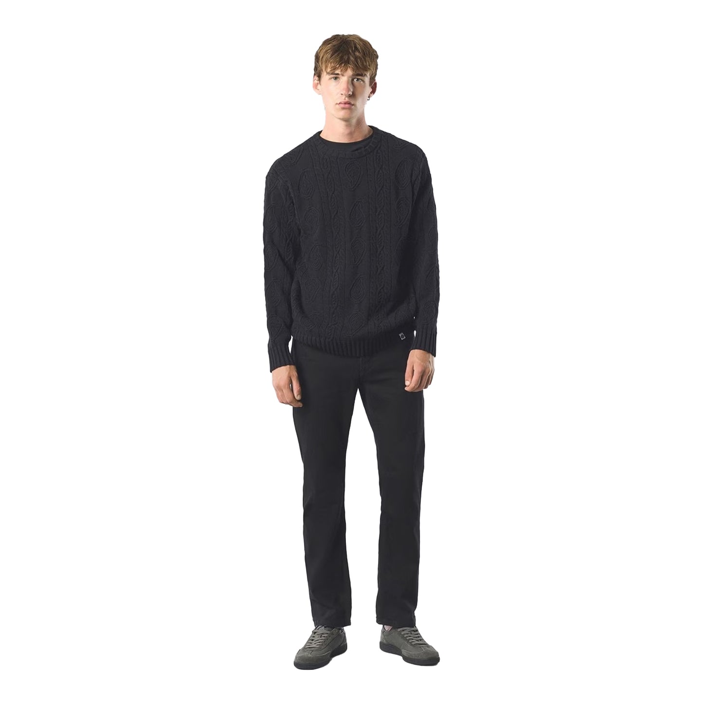 Black - Lifestyle - Pretty Green Mens Marylebone Cable Knit Long-Sleeved Sweater Top