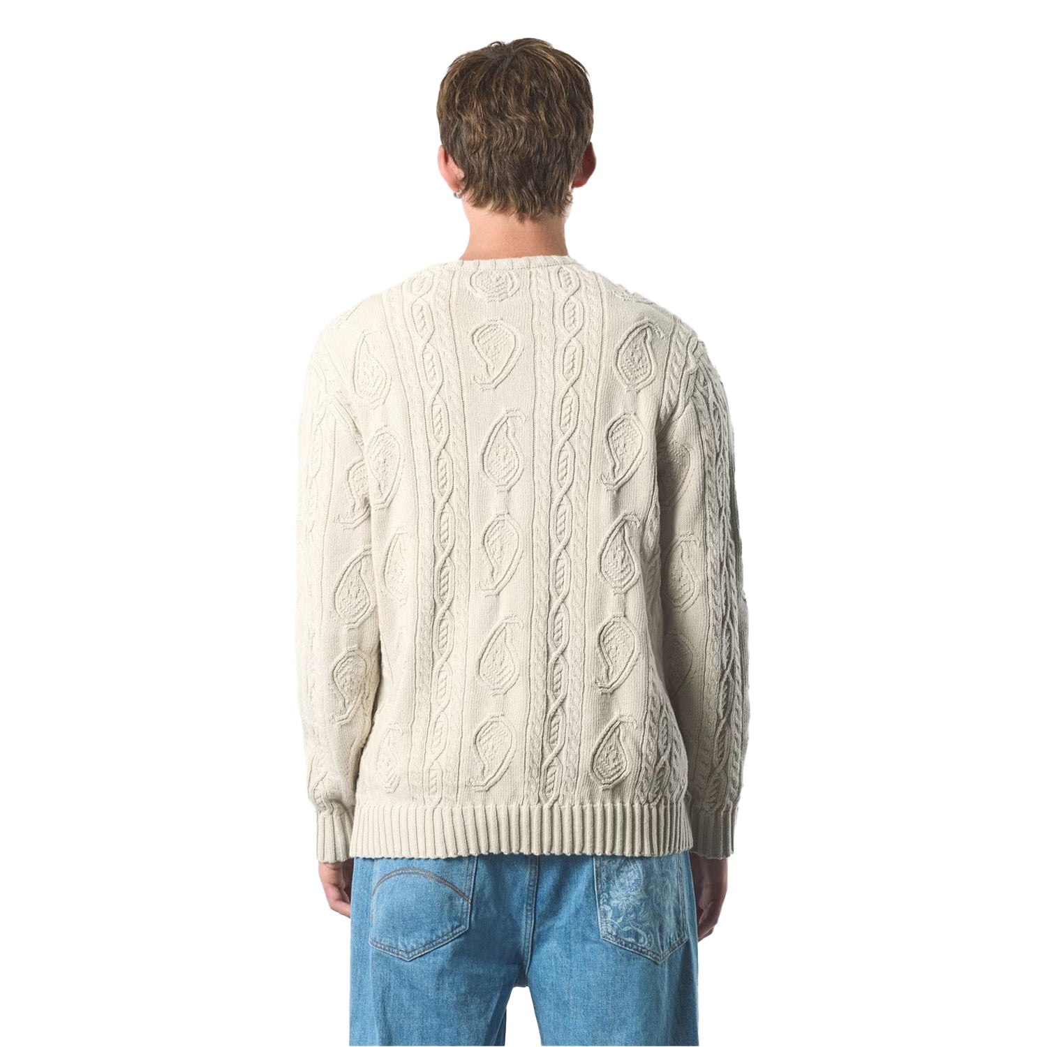 Grey - Back - Pretty Green Mens Marylebone Cable Knit Long-Sleeved Sweater Top