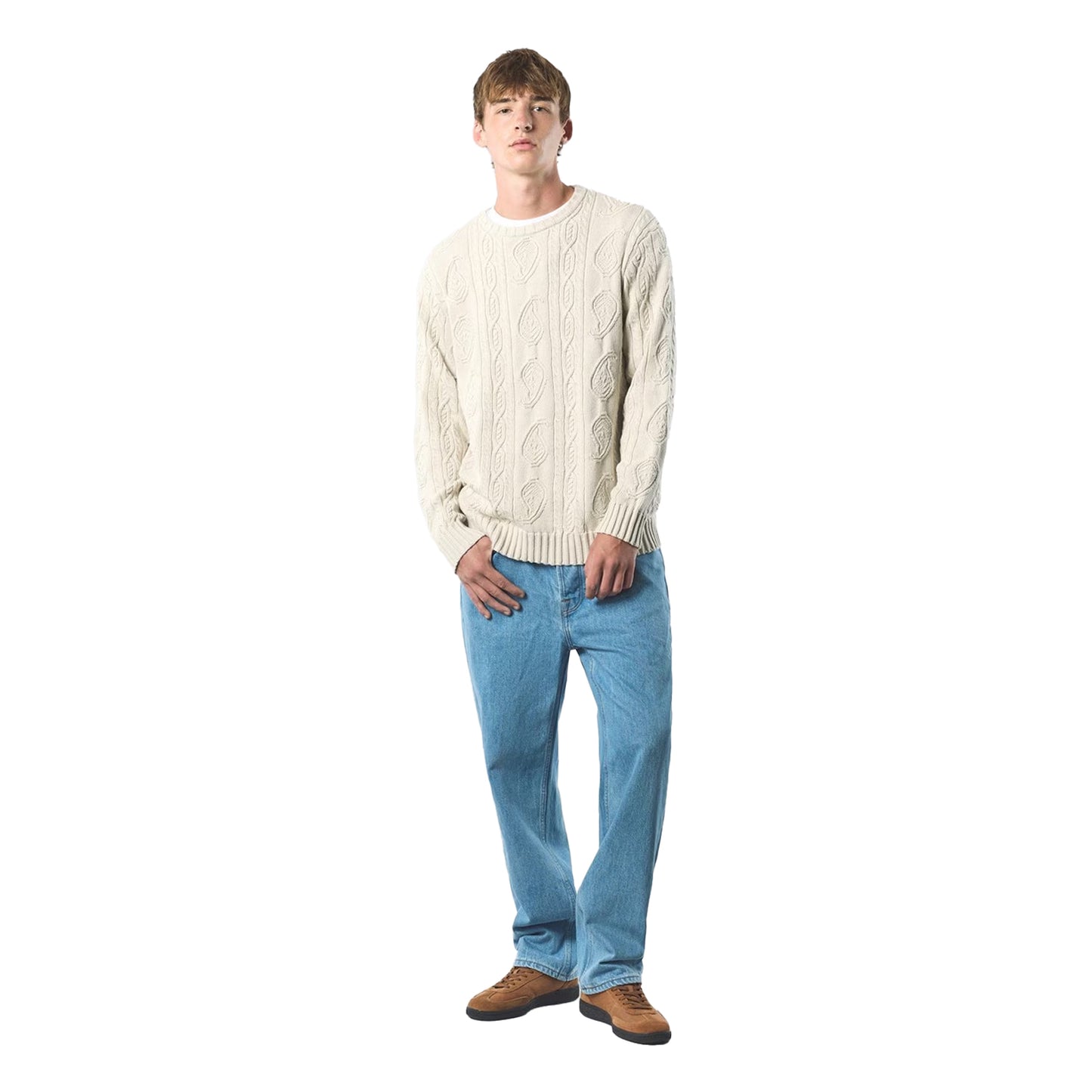 Grey - Lifestyle - Pretty Green Mens Marylebone Cable Knit Long-Sleeved Sweater Top